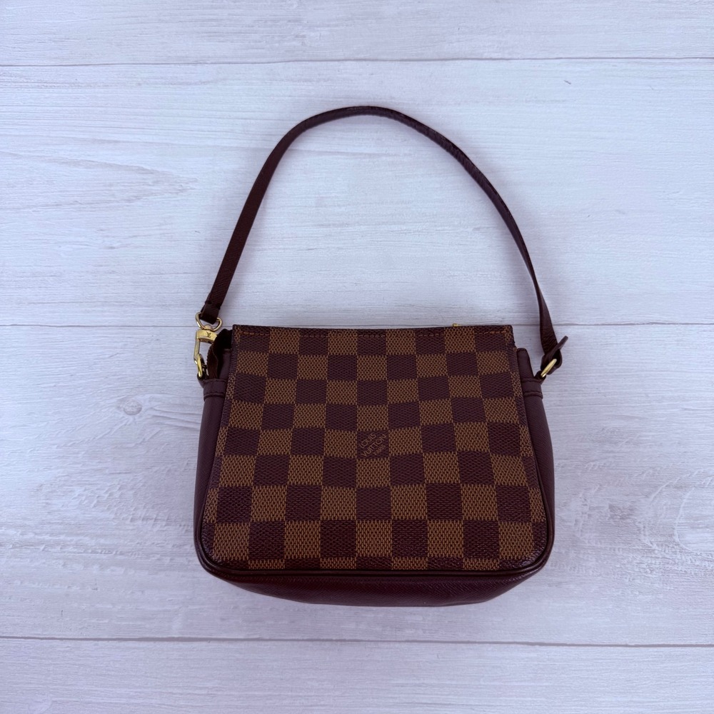 Louis Vuitton Trousse Cosmetic Make Up Bag Pochette Brown Damier Ebene Small